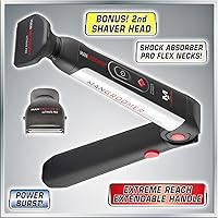 Vista 6 de Mangroomer Ultimate Pro Back Shaver con asa 2 cabezas de shock absorber Flex, Bisagra de energía, Extreme Reach y Power Burst