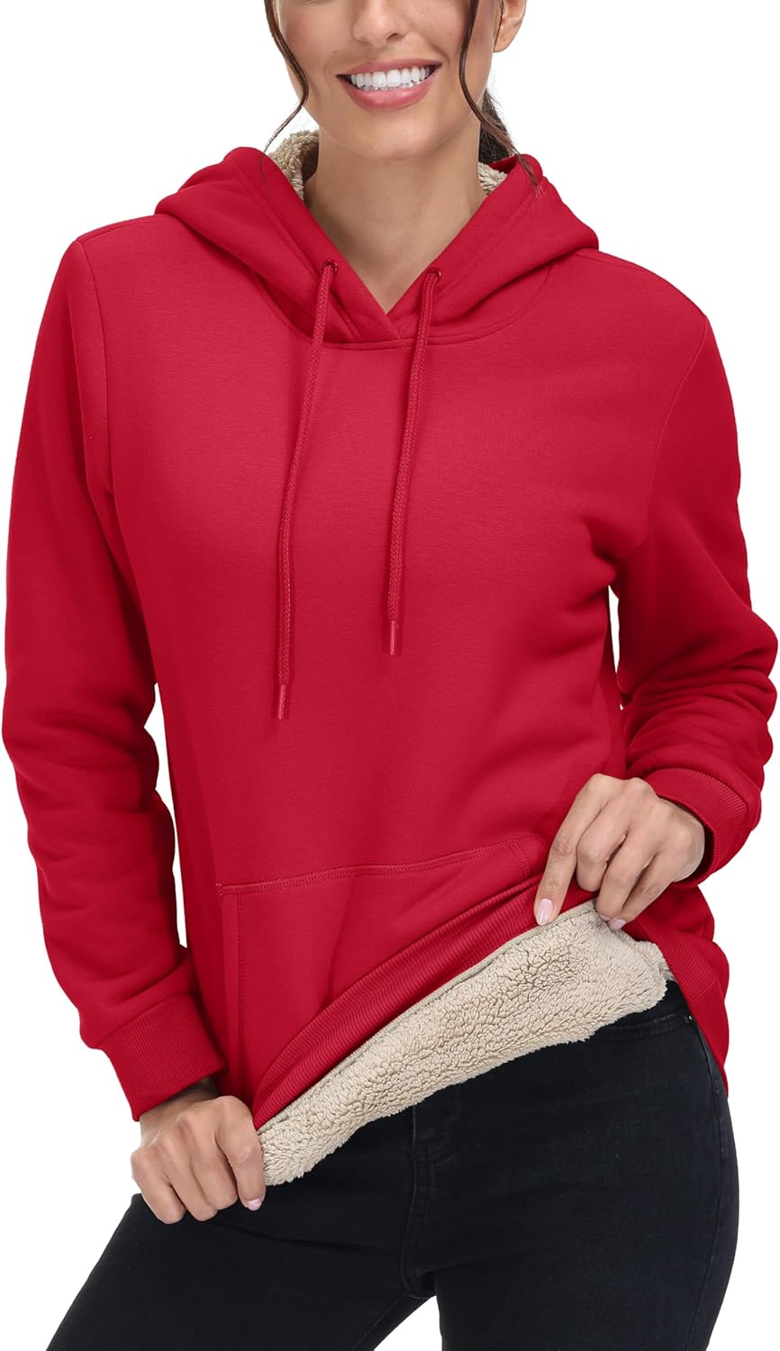 MAGCOMSEN Women's Hoodies Thick Fleece Lined Hooded Sweatshirt Warm Sherpa Lined Heavyweight Pullover with Pocket - Image 4