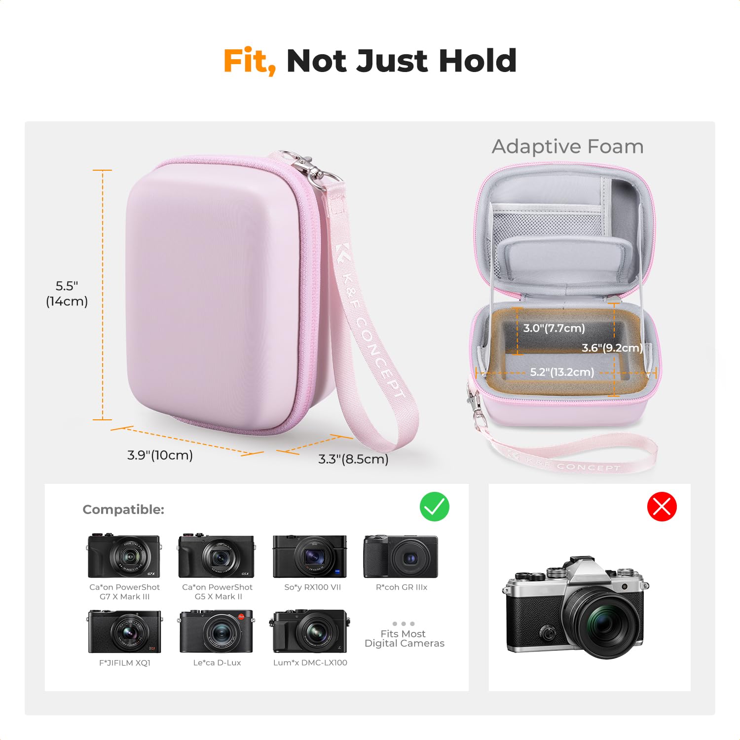 K&F CONCEPT Custodia per Fotocamera Digitale, Borsa Rigida da Viaggio in EVA Protettiva Antiurto per Sony ZV-1 / Ricoh GR III/Canon G7 X (Modelli Selezionati), Custodia Rigida, Rosa, M - 5
