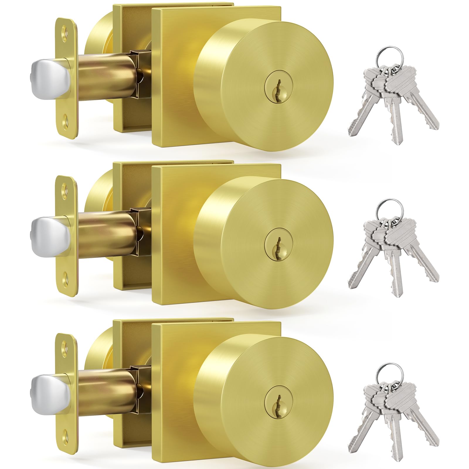 HOSOM Matte Black Door Knobs with Lock & Key -24