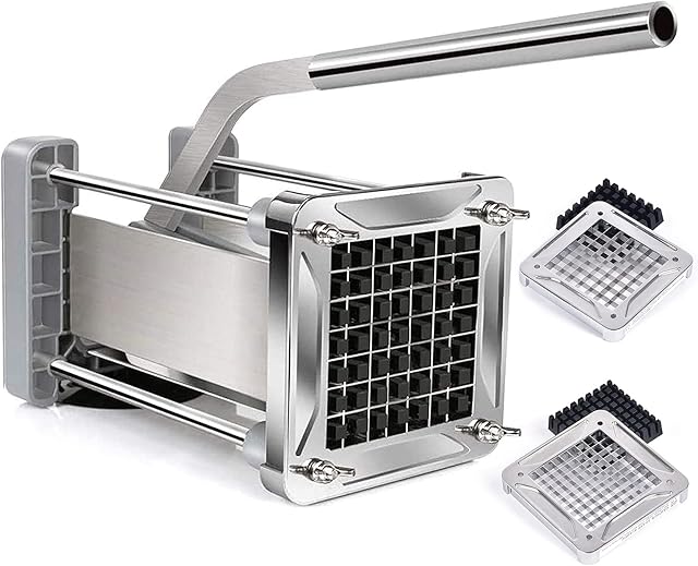 French Fry Cutter, Sopito Professional Potato Cutter Stainless Steel with 1/2-Inch and 3/8-Inch Blade Great for Potatoes Carrots Cucumbers