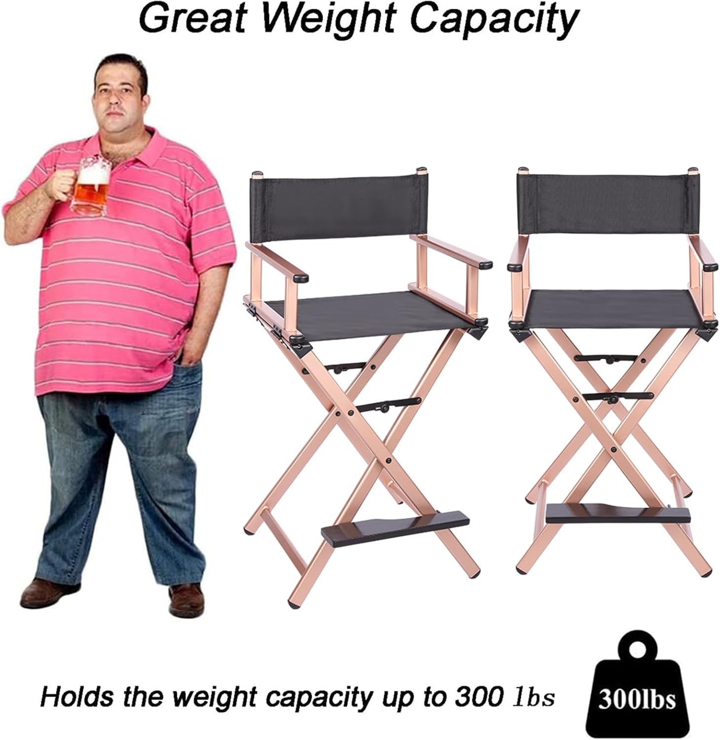 Aluminum Folding High Director's Chair Makeup Artist ChairPortable High Back Camping Chair with Footrest Professional Artist Chair 300LBS Load-Bearingfor Adults Outdoor Indoor Use