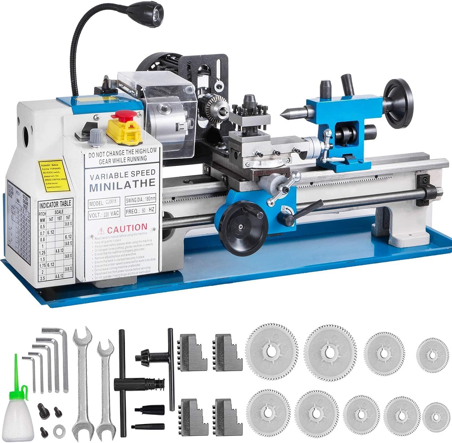 7''X14'' 550W Variable-Speed Metal Lathe, Mini Metal Lathe, Metal Milling Machine, 50-2500Rpm Digital Milling Metal Lathe with a Movable Lamp Free 4Pcs Chuck Jaws Precision Lathe