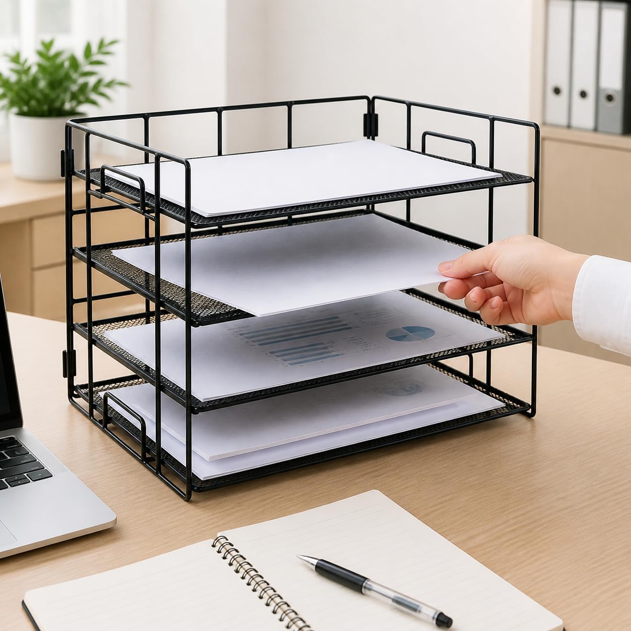 A4 Metall Aktenordner Dokumentenablage Papierhalter Mehrlagen Metallstruktur für Studentenstudium Professionellen Arbeitsplatz, A3 Size, dreilagig