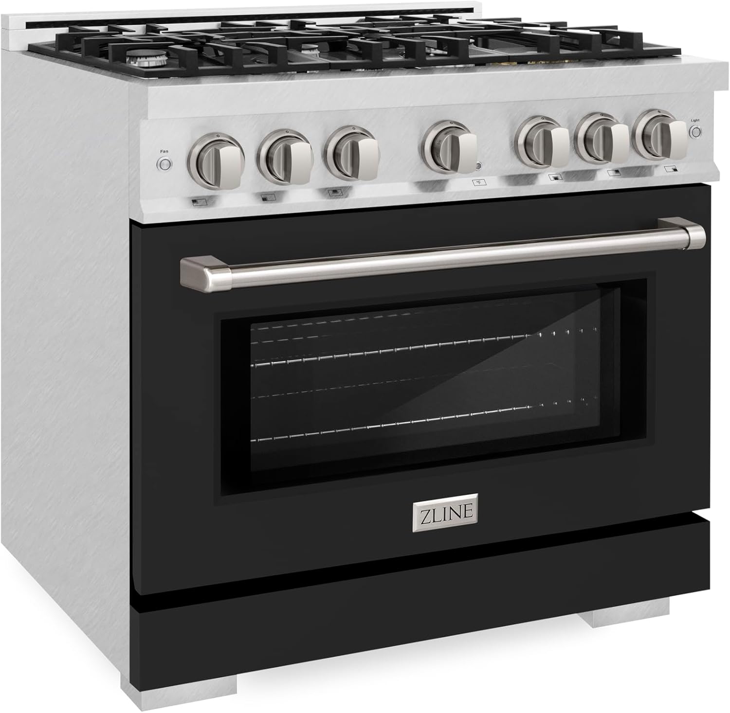 ZLINE 36 in. 5.2 cu. ft. Select Dual Fuel Range with 6 Burner Gas Cooktop and Electric Convection Oven in Satin Stainless Steel with Black Matte Door (HDRS-BLM-36)