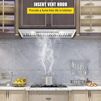 VEVOR Insert Range Hood, 900CFM 4-Speed, 30 Inch Stainless Steel Built-in Kitchen Vent with Touch & Remote Control LED Lights Baffle Filters, Ducted/Ductless Convertible, ETL Listed...