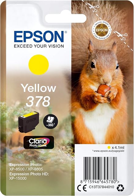 Epson 378 Yellow Squirrel Genuine, Claria Photo HD Ink Cartridge, Amazon Dash Replenishment Ready, Standard Capacity