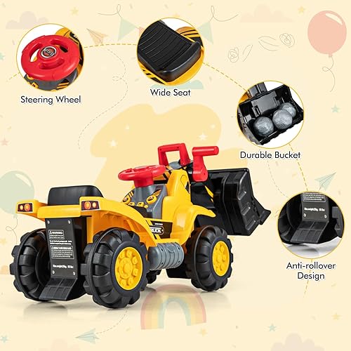 Miniatura 3 de HONEY JOY Excavadora para montar, vehículos de construcción sin electricidad para niños, casco, 3 rocas de juguete, cubo ajustable, bocina, cargador