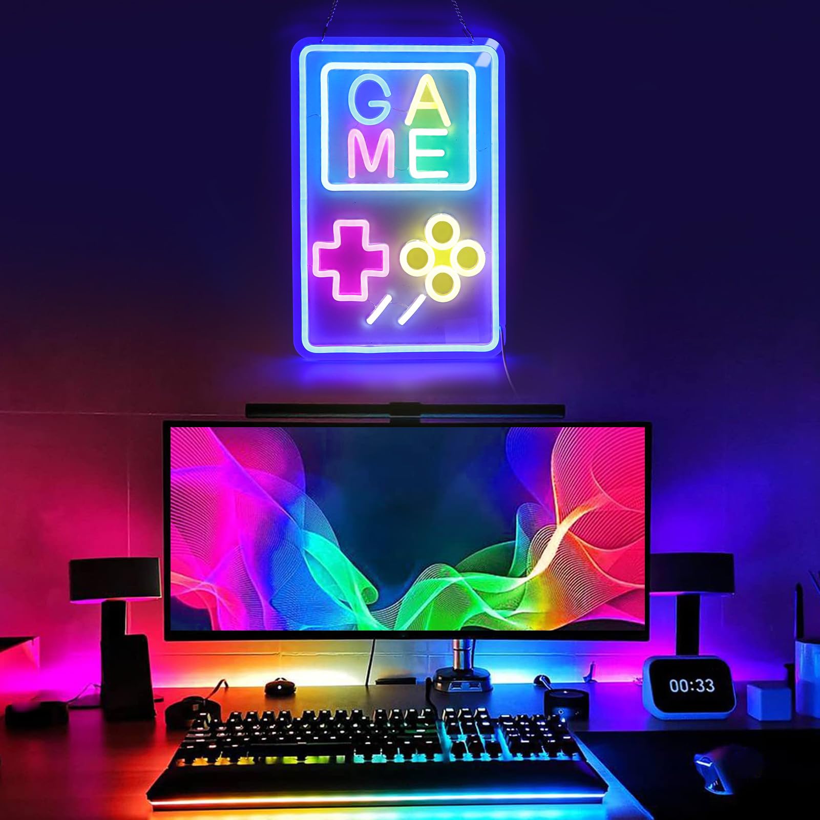 Neon do gier akrylowy LED z możliwością przyciemniania przenośna konsola do gier USB lampa neonowa dekoracje ścienne dla nastolatków chłopcy sypialnia pokój gier Party Decor Retro