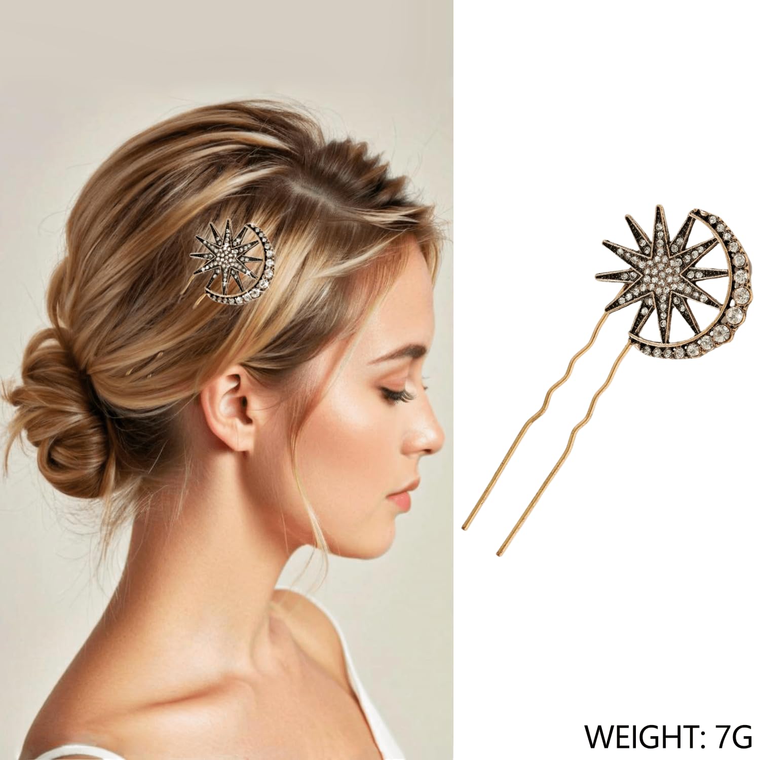 5 pieces Vintage Hair Side Combs for Women Decorative,The moon, the crescent, the stars Metal Hair Comb Tooth Clip with Teeth Grip Crystal Bridal Hair Piece Pins for Wedding Accessories - Image 6