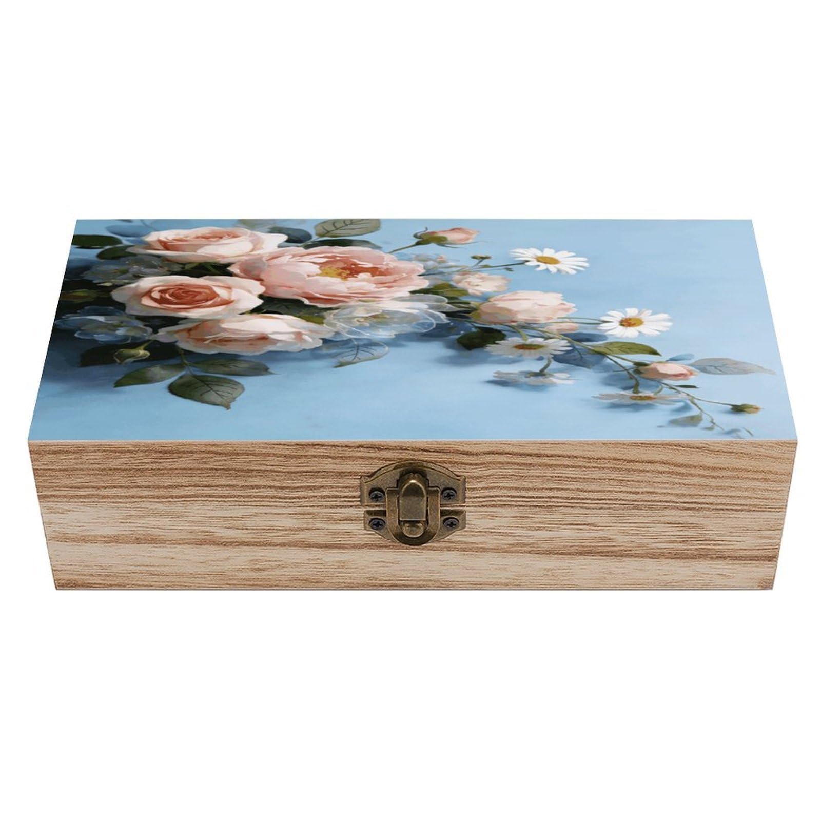 LZQPOEAS Watercolor Floral Wooden Keepsake Box Wooden Storage Box Container with Hinged Lid Beautiful Wood Memory Box Decorative Jewelry Case for Crafts Art Hobbies & Trinket Storage