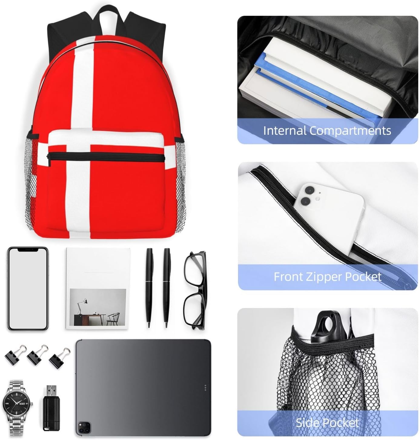 Denmark Danish Flag Backpack Large Sports Bag, Best for Basketball, Soccer, Volleyball, Swim, Gym, Travel