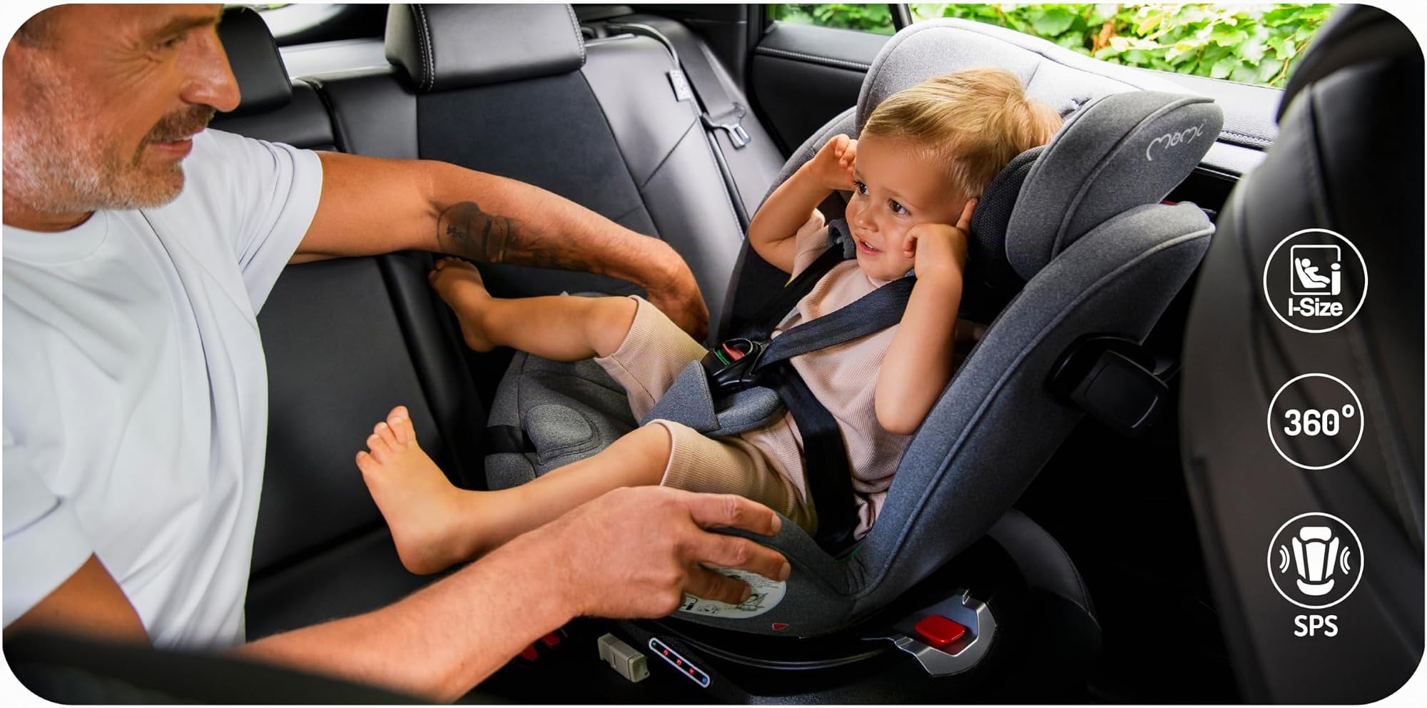 MoMi Autositz für Kinder EMI 0-12 Jahre (Gruppe 0+, 1, 2, 3, 3, Kinder bis 36 kg, 40 bis 150 cm), 360° drehbar, Einbau rückwärts: bis 18 kg, vorwärts: ab 18 kg, Befestigung mit ISOFIX und Top-Tether
