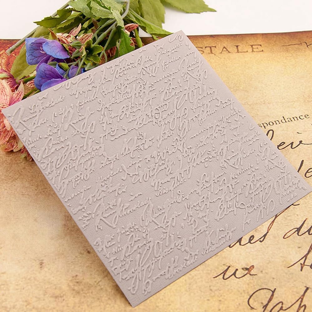 Plastic Embossing Folder Template Handwritten English Texture 5.91x5.91 Inch for Card Making DIY Scrapbooking Paper Crafting Handmade Crafts Scrapbooking Arts Supplies Scrapbook Decor