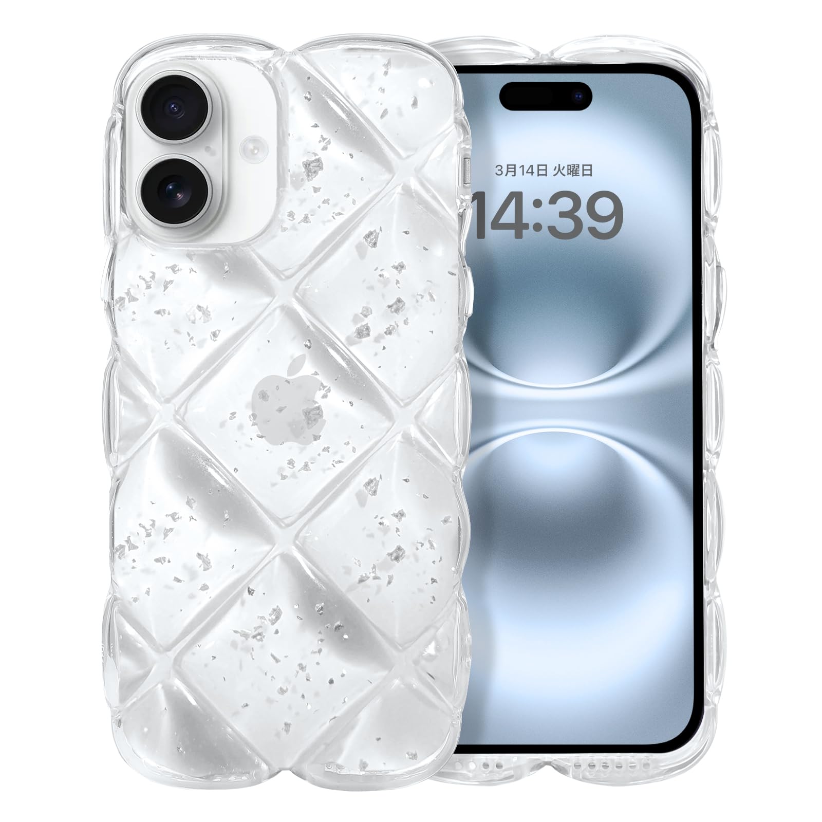 Amazon.co.jp: GUAGUA iPhone16 ケース クリア ウェーブ 菱形バック い 
