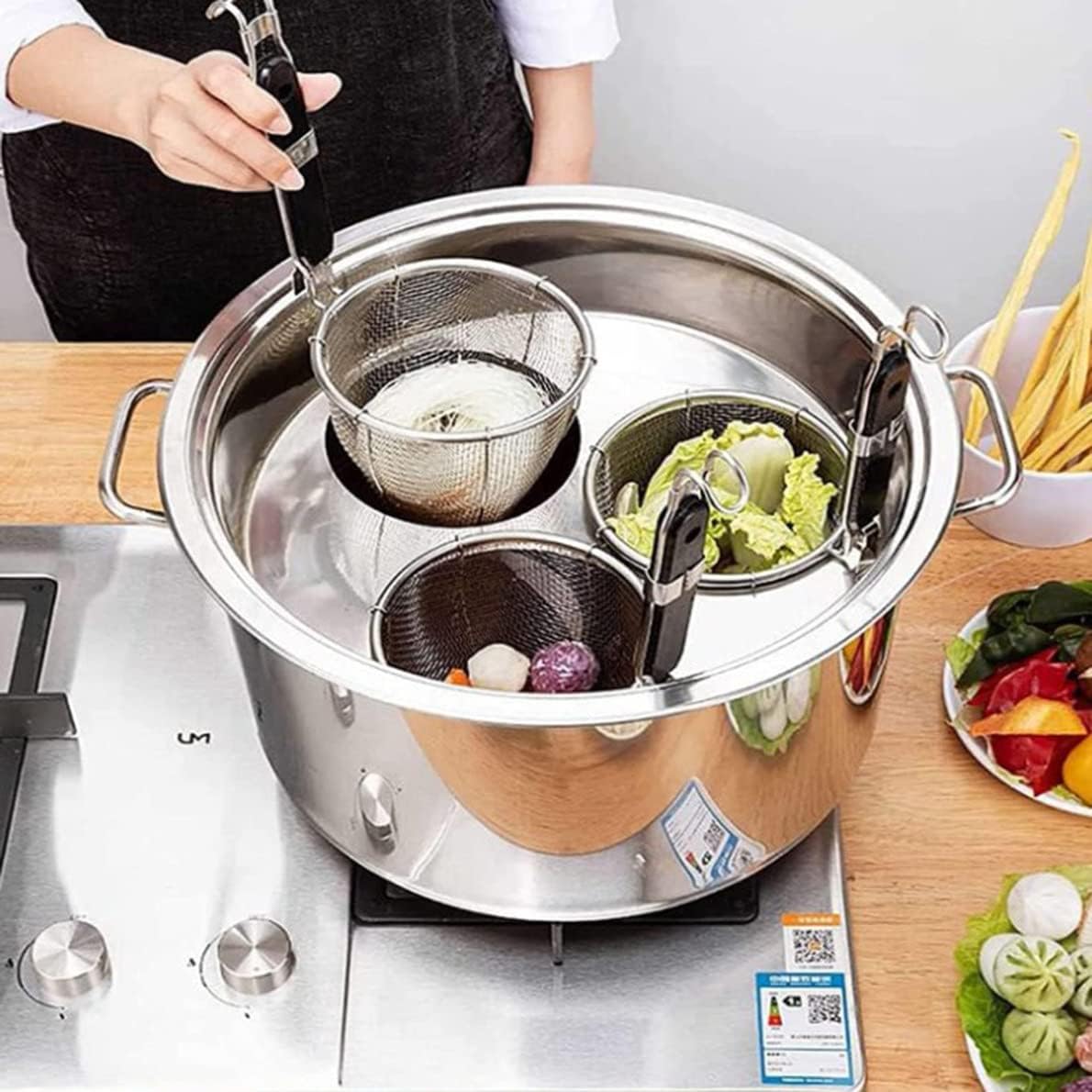 Inserted Strainer Basket,Soup Pot with Lid,Cooker-for Home Kitchen Restaurant (5holes)