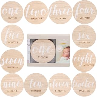 Kate & Milo Wooden Baby Monthly Milestone Discs, White Text | 12 Month Set, 6 Double-Sided Markers, Milestone Photo Props, Baby Gift, Registry Must Have