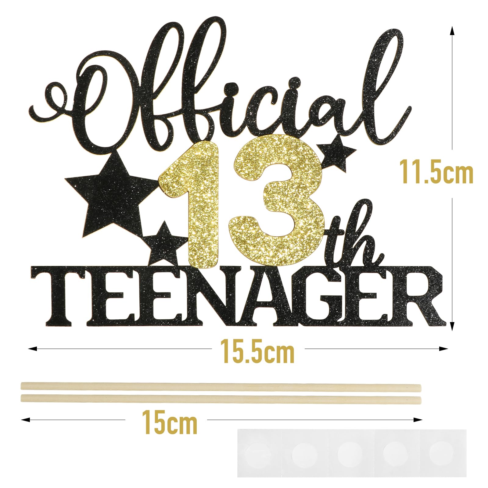 Topper Torta 13 Anni 'Official Teenager' In Carta Glitter Oro E Nero - Decorazione Festeggiamento - Foto 9