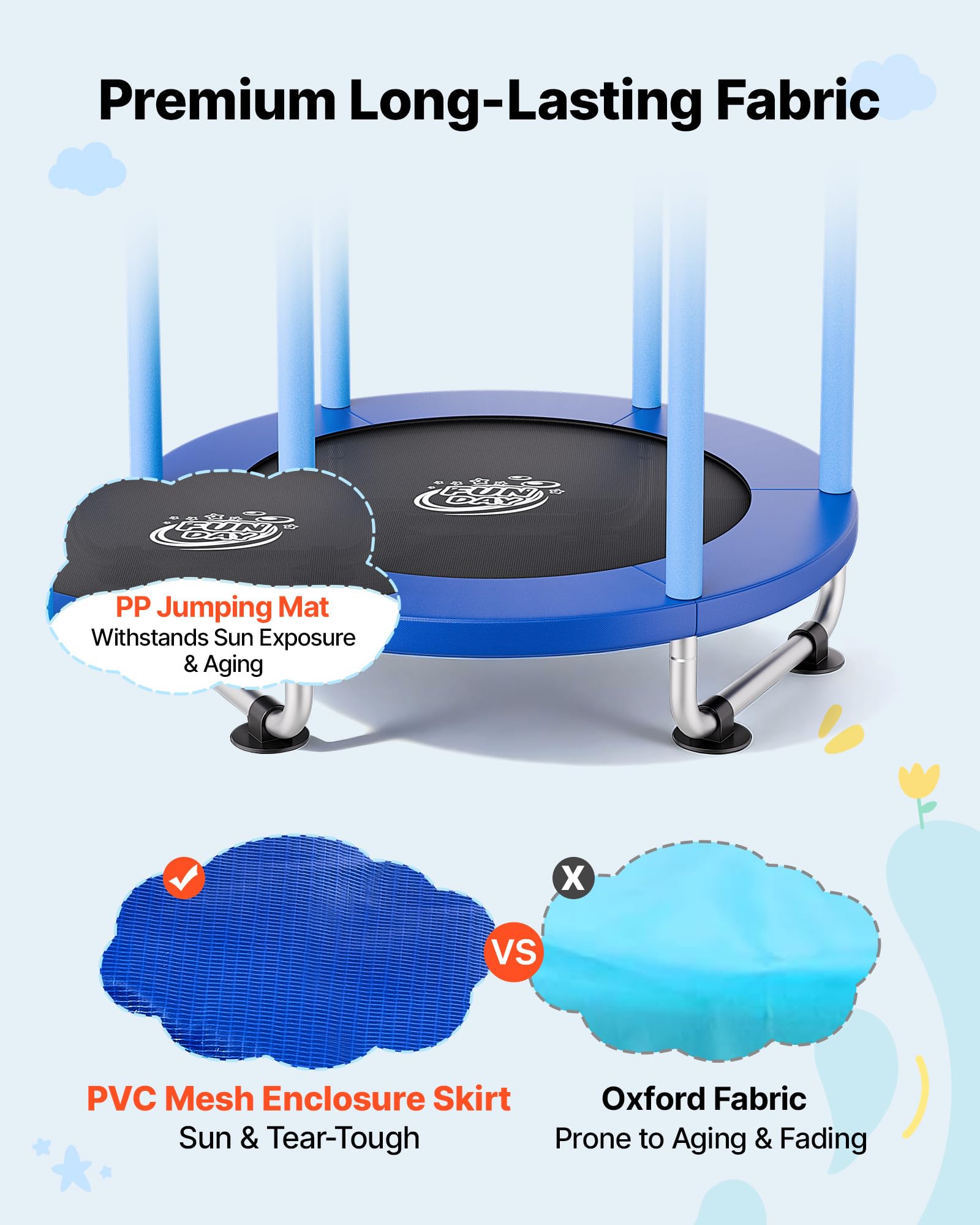 VEVOR Trampolino Elastico per Bambini Rete Protezione 142 cm Carico 60 kg, Trampolino Giocattolo Esercizio Divertimento per Bambini da Interno Esterno Barra Regolabile Tappeto Integrato in PP