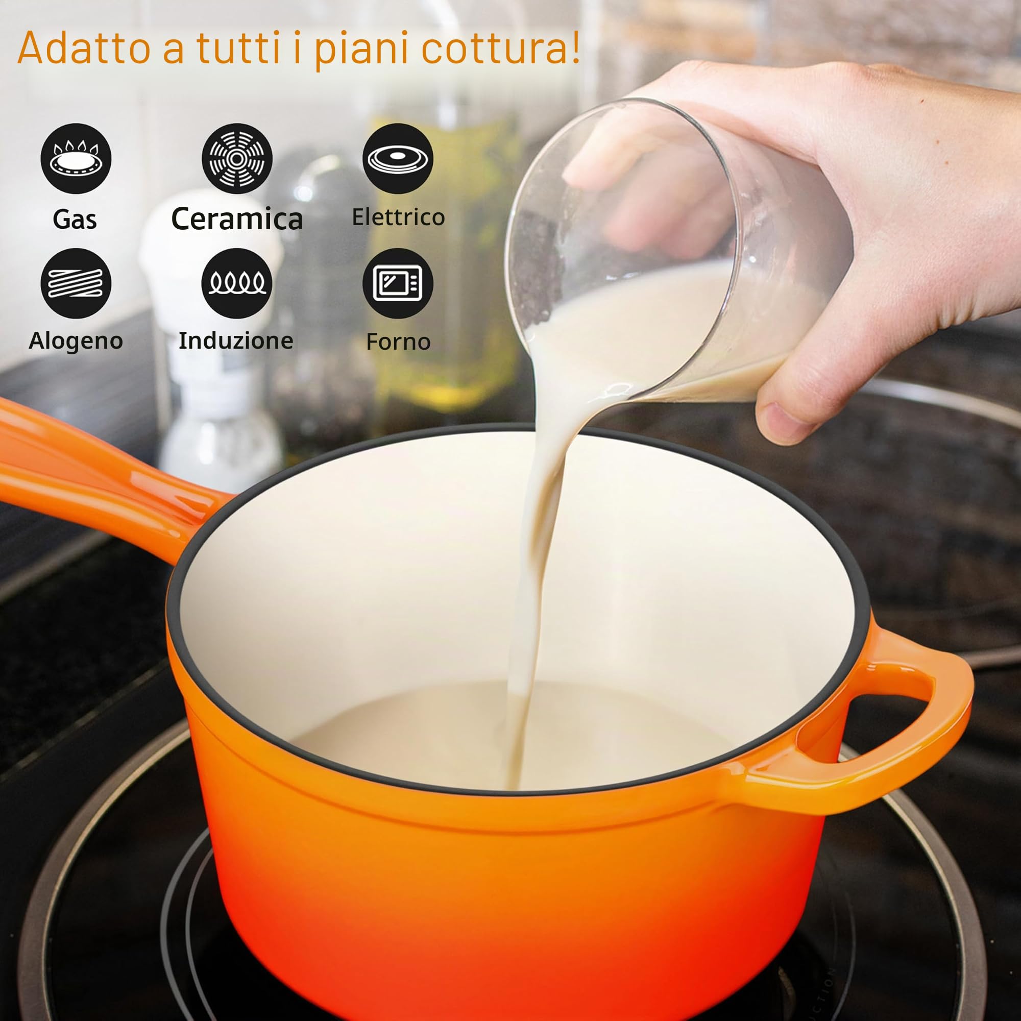 Leonyo Casseruola in ghisa smaltata con coperchio, casseruola da 2 litri con coperchio, piccola ghisa smaltata, pentole da cucina olandese per tutti i tipi di fornelli per la produzione di