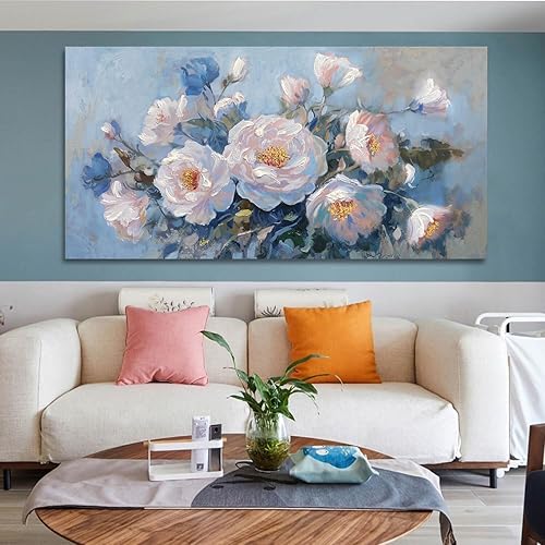 Miniatura 3 de Enartly Arte de pared de flores rosa grande para sala de estar y dormitorio, lienzo con pintura floral, cuadro texturizado retro, obra de arte