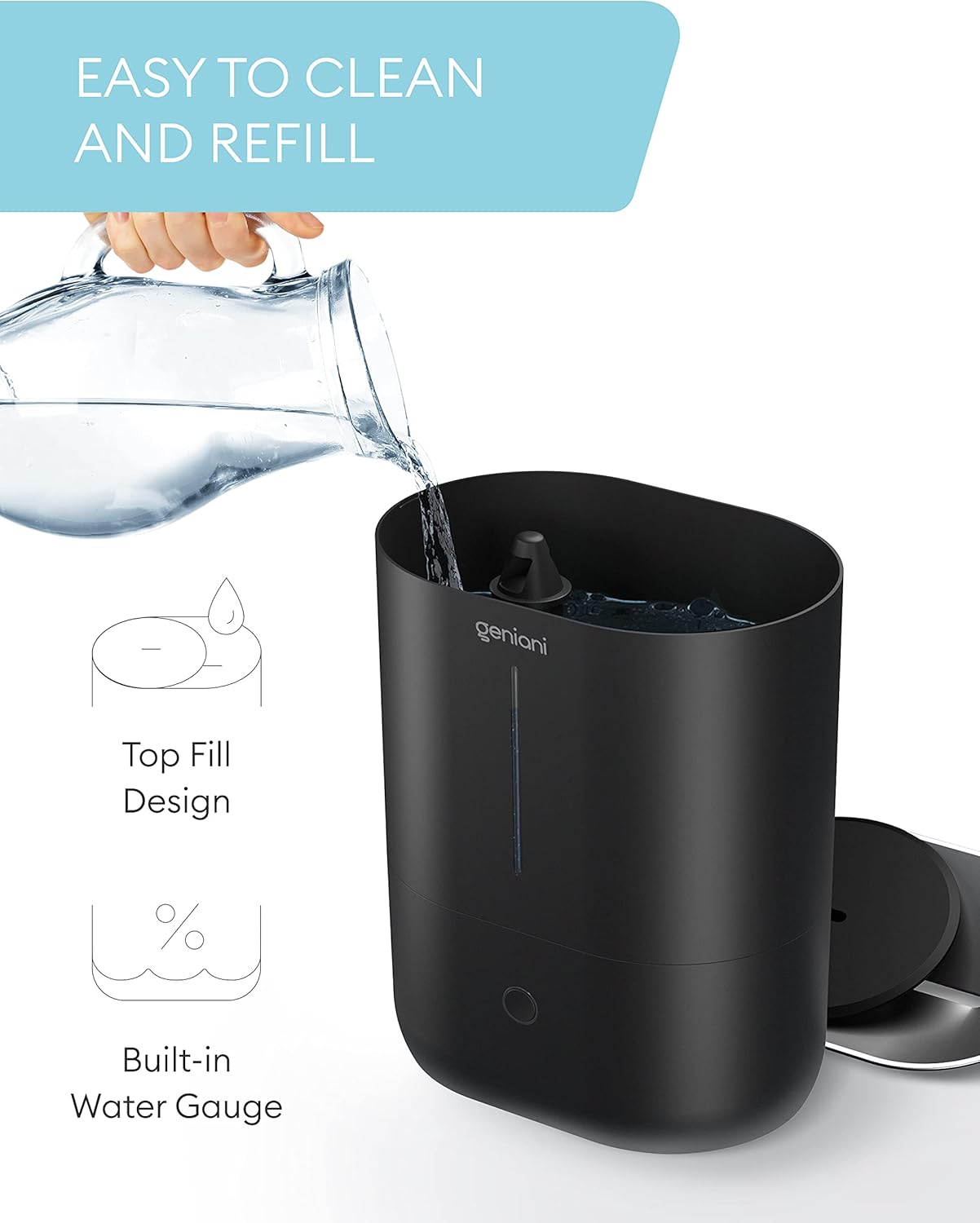 GENIANI Top Fill Cool Mist Humidifiers for Bedroom & Essential Oil Diffuser - Smart Aroma Ultrasonic Humidifier for Home, Baby, Large Room with Auto Shut Off (Black, 4L) : Home & Kitchen
