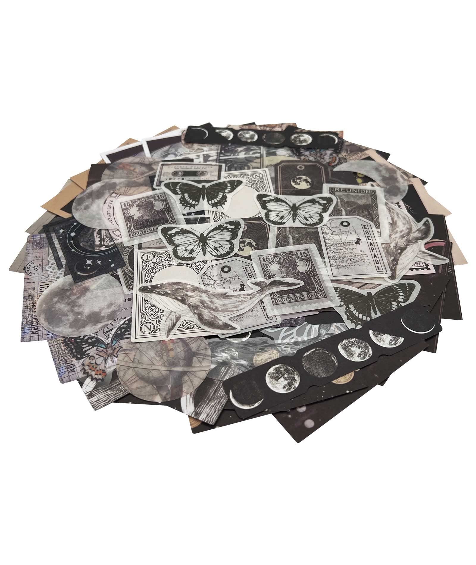 ZMLSED Vintage Ephemera Scrapbook Aufkleber, 100 Stück Star Universe Bundle Junk Journal Kit Supplies Material Papier Pack Dekorative Ästhetik für Handwerk Kunst Bullet Junk Journal Planer Collage