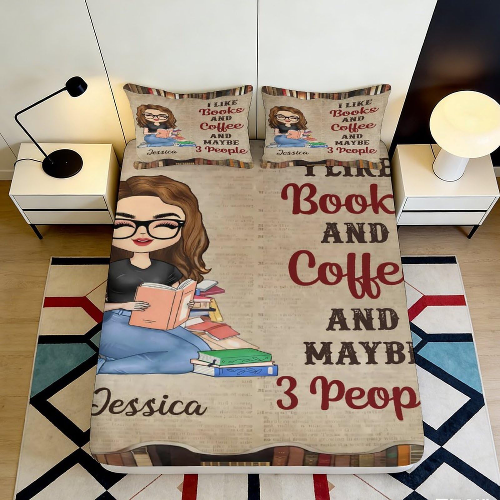 Pnayamiorkfel Style-6 3D Printed Book Coffee Fitted Sheet Microfiber Soft Cartoon Young Woman Bed Cover For Bedroom Dorm Decor Easy Care 90X200x25cm