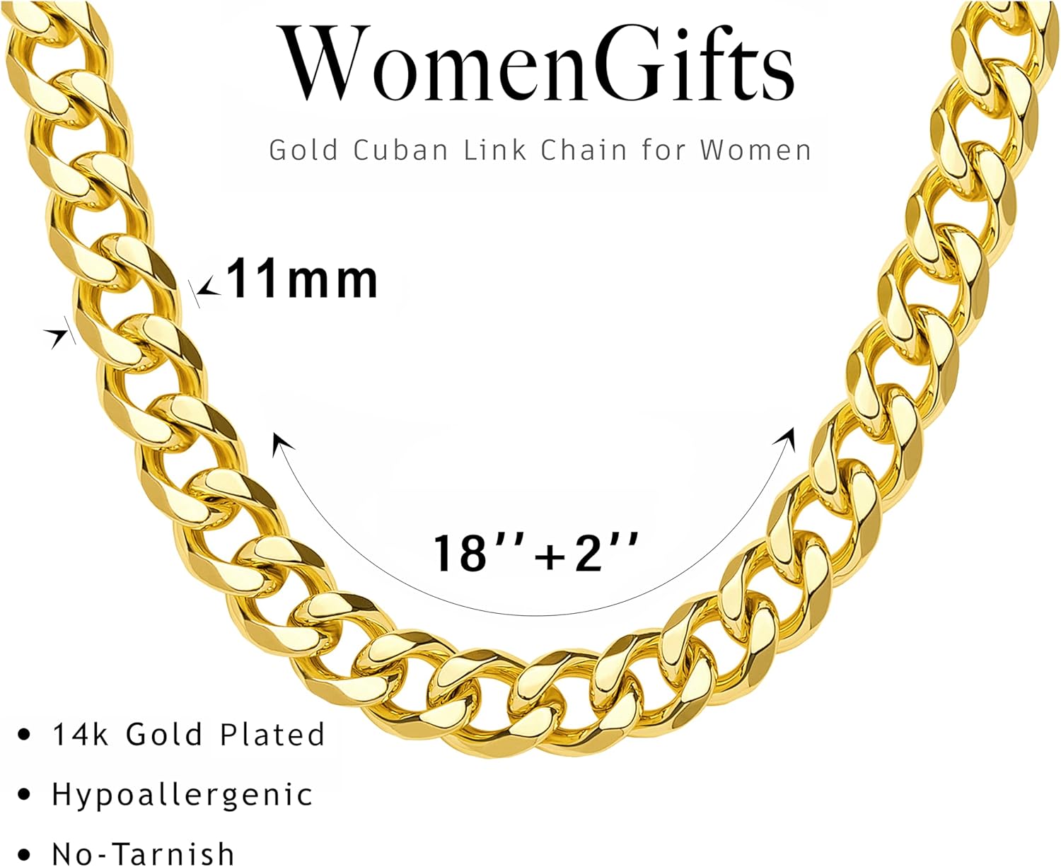 WomenGifts Cuban Link Chain Necklace for Women Men, Waterproof Stainless Steel 14K Gold Silver Plated Non Tarnish Choker, 3.5mm-11mm Widths form Dainty to Chunky, 14 16 18 Inch Lengths, Ideal Gift for Layering Stacking - Image 3