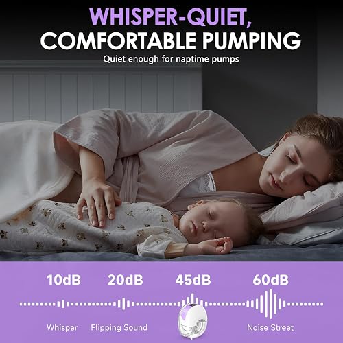 Portable Handsfree Breast Pump, Wireless Electric Breast Pump, Rechargeable Milk Extractor for Breastfeeding, 4 Modes and 12 Levels, LED Display, BPA Free, Silent (Purple) - 5
