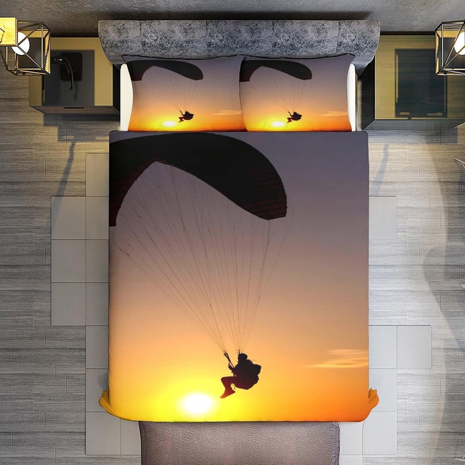 Spadochroniarstwo Poszwa na kołdrę 240x260 Komplet pościeli 2-osobowy nadruk 3D Miękka mikrofibra Zachód słońca Poszwa na kołdrę z 2 poszewkami na poduszki i zamkiem błyskawicznym h.6036