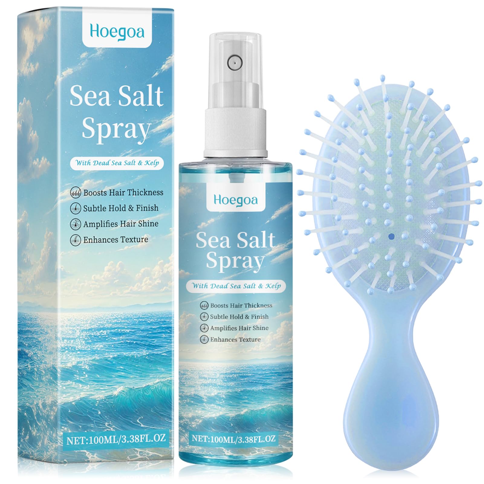 Salt Water Spray, Sea Salt Spray – Acqua di Mare per Capelli - Prodotto per il Pre-Styling, per Capelli più Folti & Texture Stabile(100 ml + 1 Pettine)