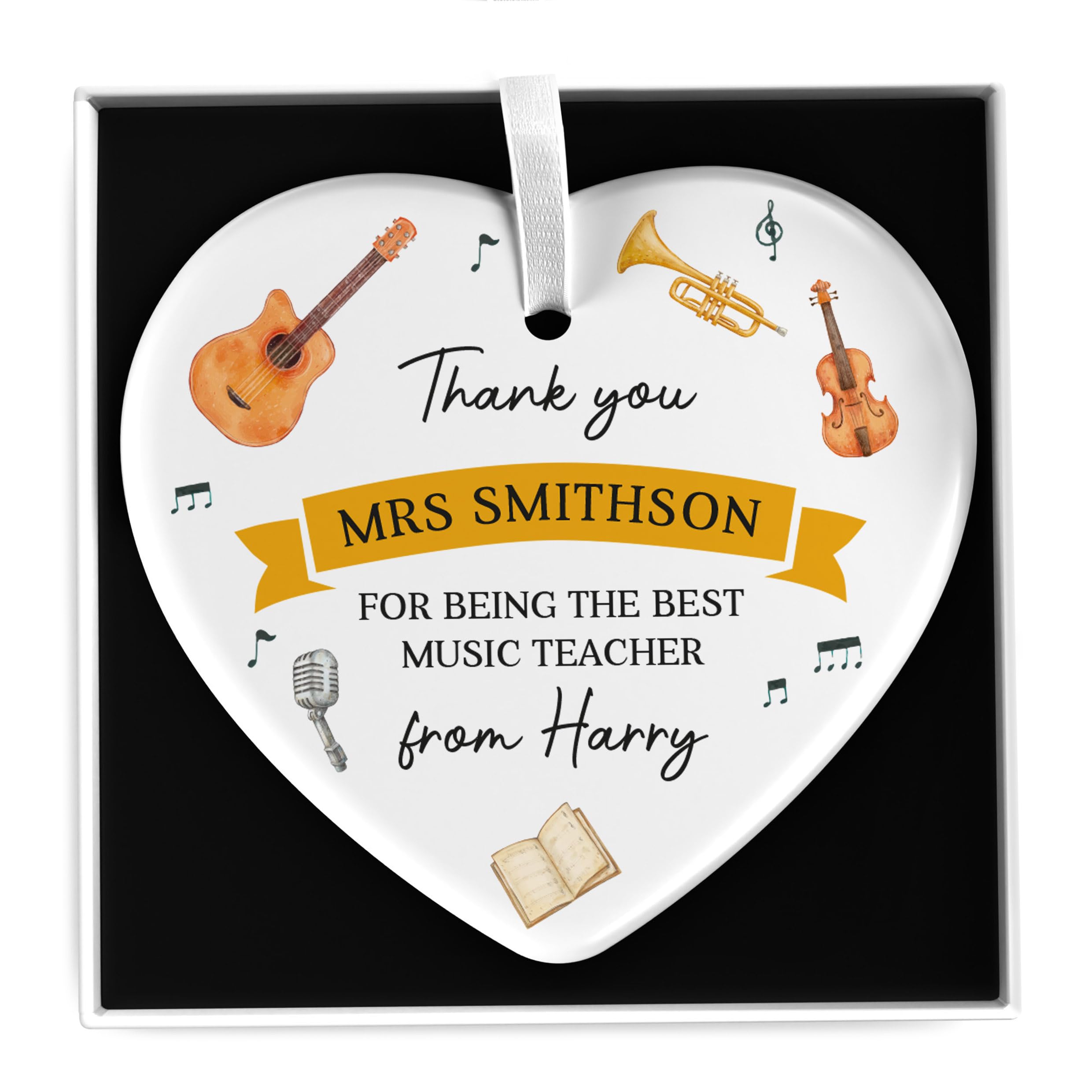 Beecreative Personalised Music Teacher Gift - Music Teacher Gifts For Women, Men - Music Teacher Thank You - Ceramic Heart With Gift Box