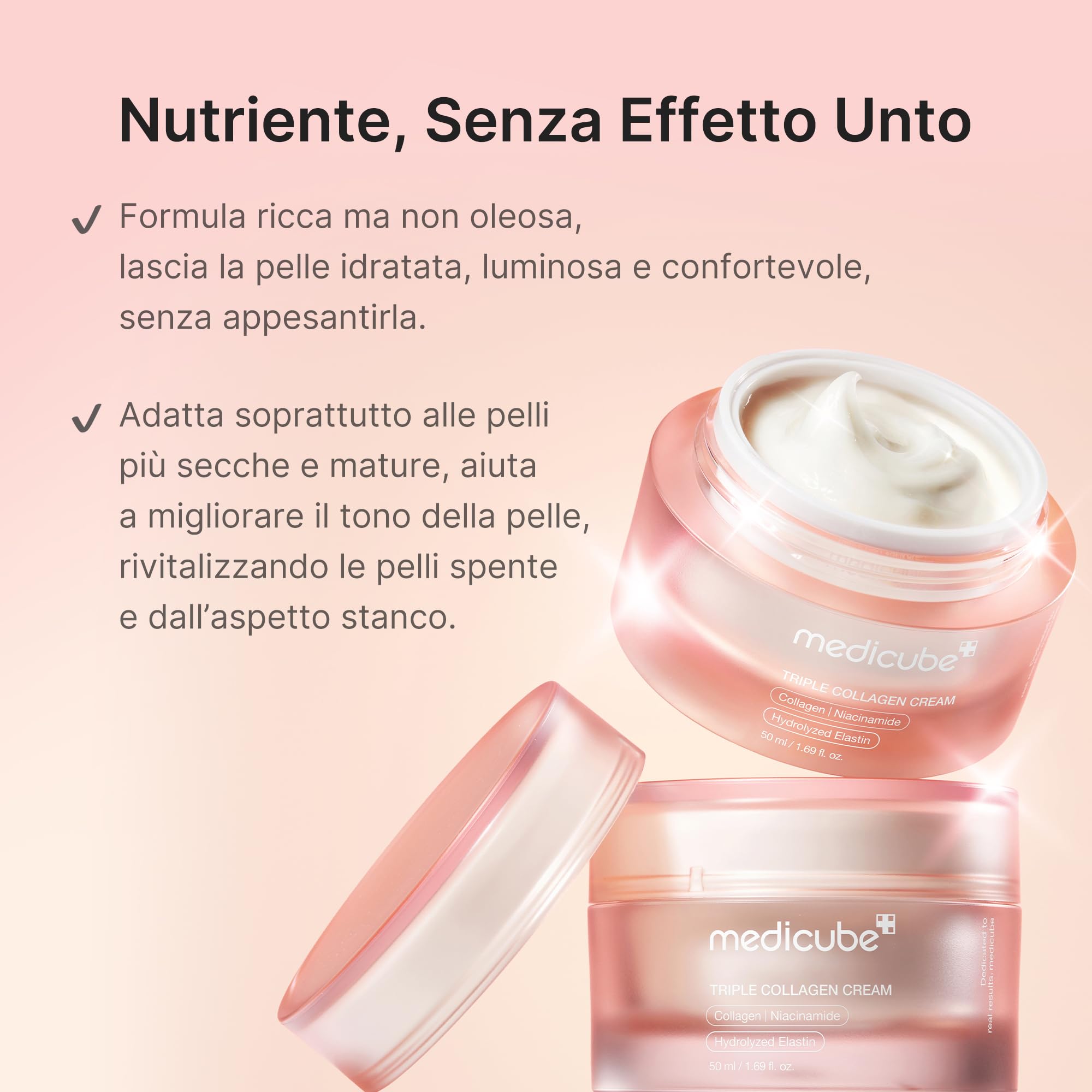 medicube Triple Collagen Cream - Crema Viso Collagene contro i segni del tempo, Pelle Idratata per 24h, Effetto Rassodante e Idratante, con Acido Ialuronico - Skincare Coreana, 50 ml