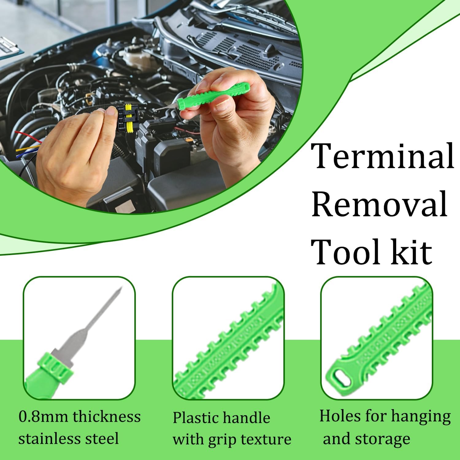 Terminal Removal Tool Kit-41Pcs Depinning Tool with Blow-Molded Case | 41Pcs Depinning Tools Kit Automotive Green Electrical Pin Removal Tool Kit for Auto Motorcycle Wire Harness and Connectors