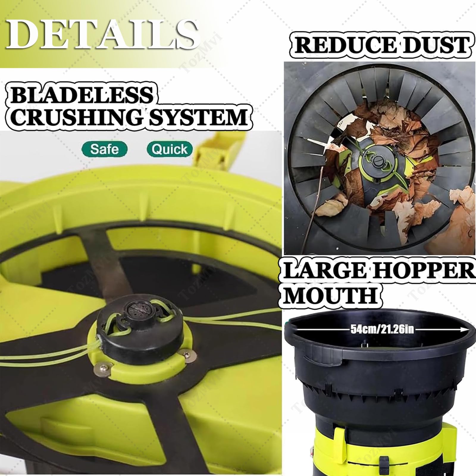 Trituradora De Hojas Eléctrica De 2500 W con Ruedas, 8000 RPM, Herramienta De Limpieza para Jardín, Trituradora De Compost para Jardín, Incluye Bolsa De Almacenamiento Nopowercord