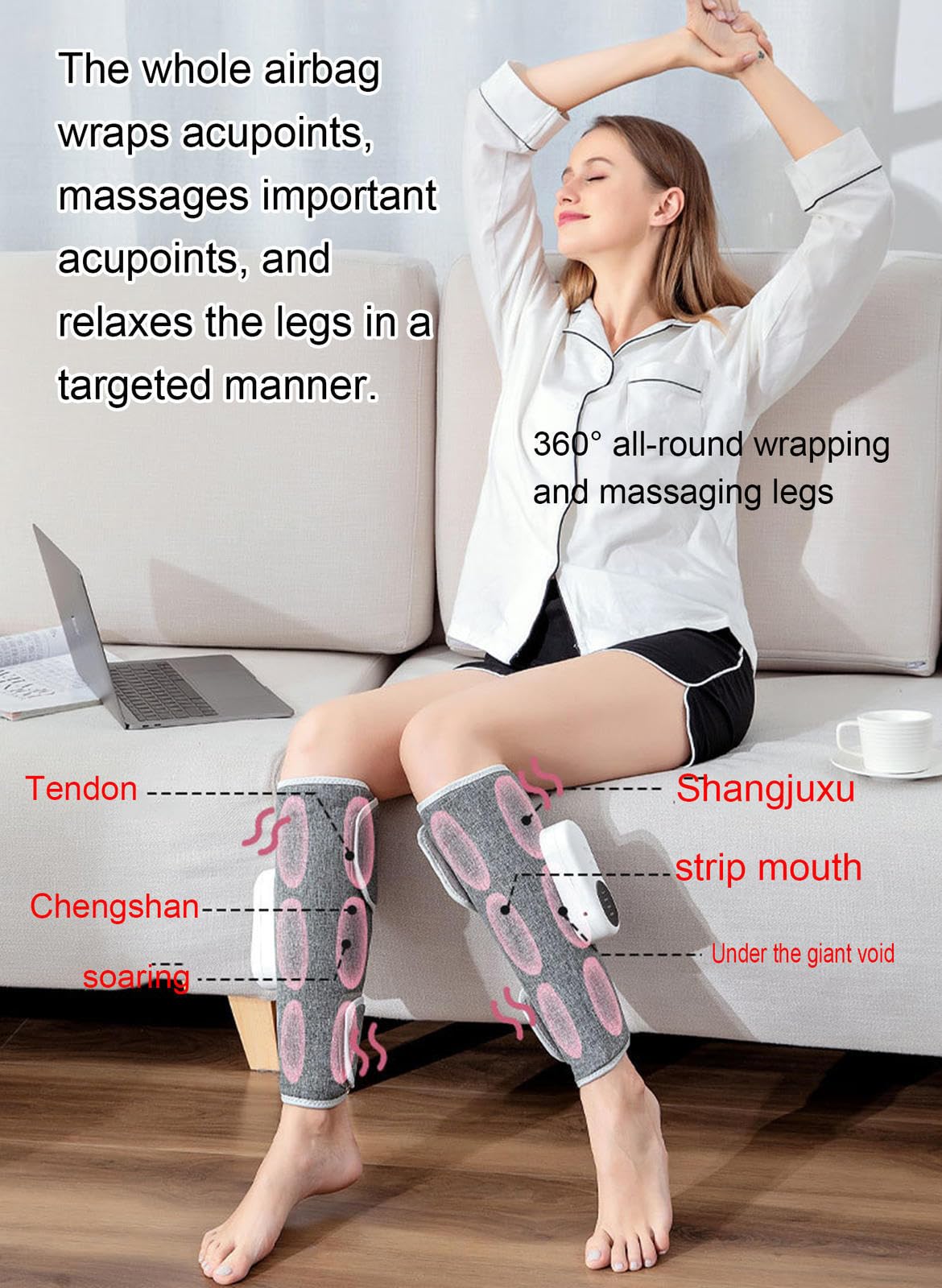 Beinmassagegerät für Durchblutung und Muskelentspannung, Luftdruck-Wadenmassagegerät, LED-Anzeige, Beheiztes Beinkompressionsgerät für Die Muskelregeneration Nach Dem Training,B