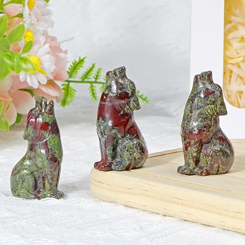 Miniatura 2 de Artistone Estatua de lobo de piedra de sangre de dragón de 2 pulgadas, adorno para decoración del hogar, escultura de animales de cristal curativo