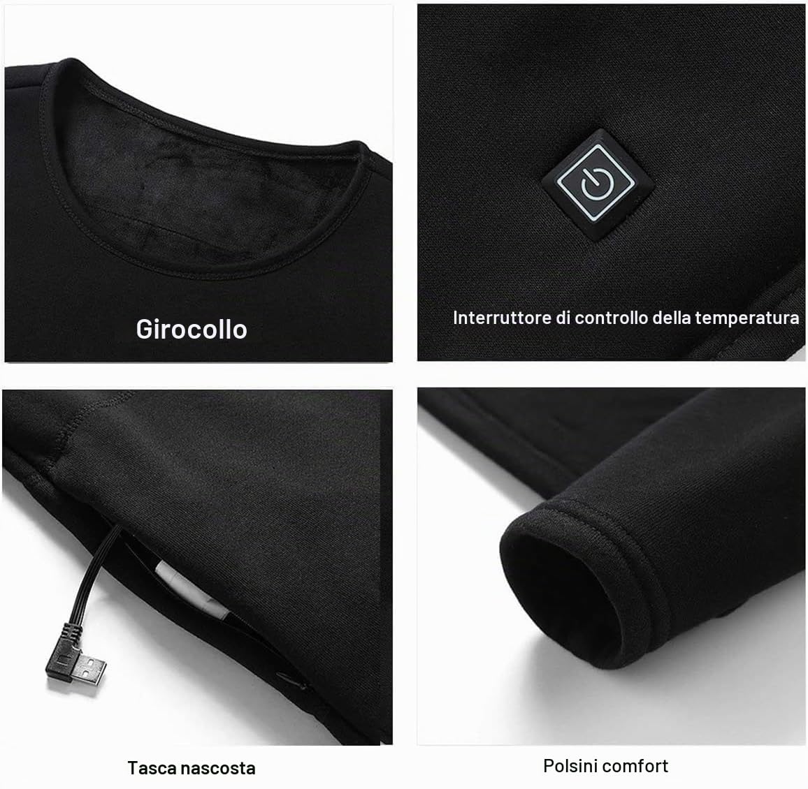 Maglia Intima riscaldata elettricamente Tramite USB for Uomo, 16 Zone di Riscaldamento, Maglia Termica for Sci, Motociclismo e attività all'aperto(Noir,XXL)