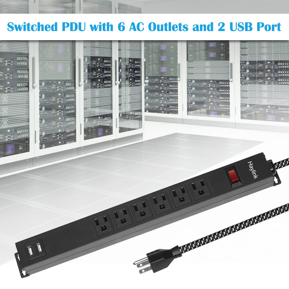 Metal Power Strip with USB, Haylink Rack Mount PDU Surge Protector