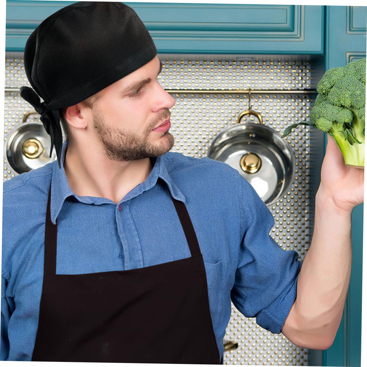 Gorro de Cocina Negro de Algodón, 9 Piezas, Diseño Clásico | Transpirable y Fácil de Limpiar, para Cafetería y Restaurante, Acabado Sencillo y Profesional