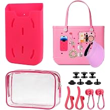 6PCS Accessories Set for Bogg Bag, Snap-On Organizer Kit Fits Medium & Large, Silicone Phone Holder, Clear PVC Insert Bag, 2 Hooks, 2 CarabinersRose Pink