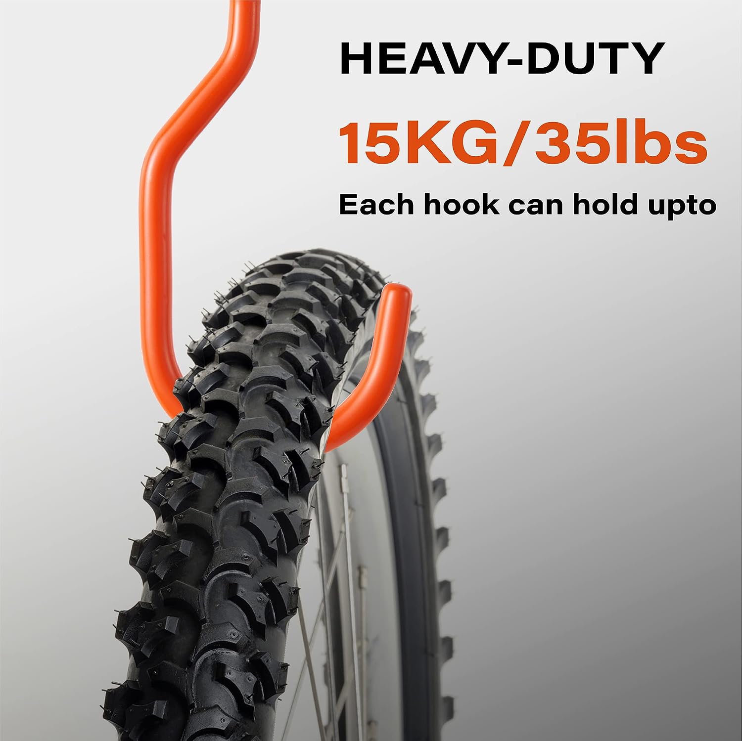 8 Pack Bike Hooks, Rubber Coated Bike Hanger Storage Hook Rack,Wall Mount Screw Ceiling Hooks - for organizing Bikes, Ladder, Extension and Power Tools -Orange