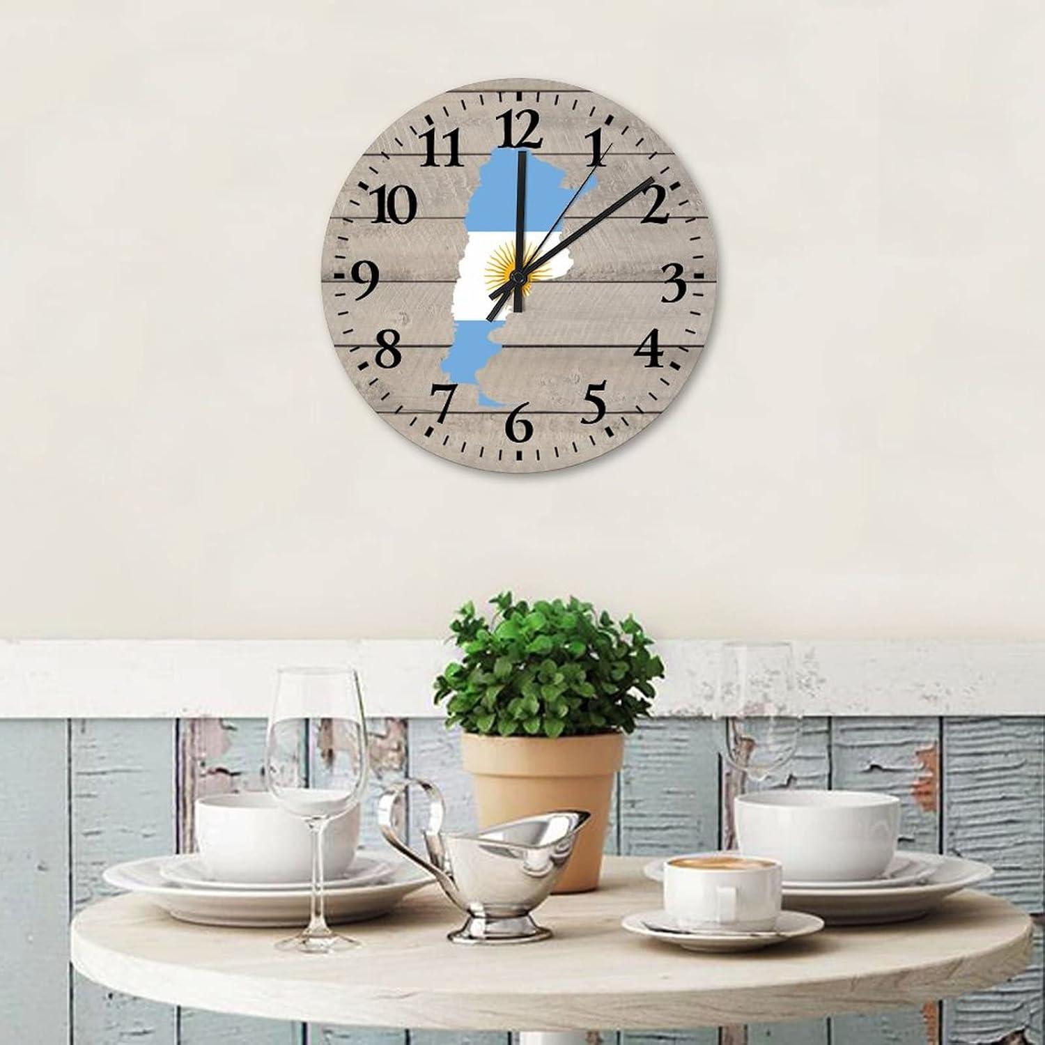 National Flag Argentina Outline Clocks 15 Inch, Country Outline Indoor Wall Clocks Silent Non-Ticking Battery Operated Round Arabic Numeral Clock for Home Office School
