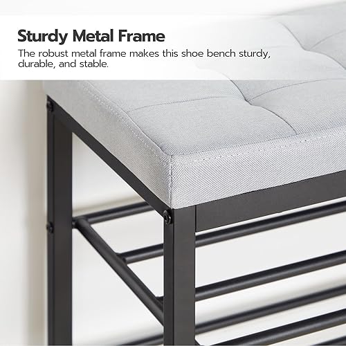 Miniatura 9 de HOOBRO Zapatero de 3 niveles para entrada con asiento acolchado, banco de almacenamiento de zapatos para sala de estar, pasillo, dormitorio,
