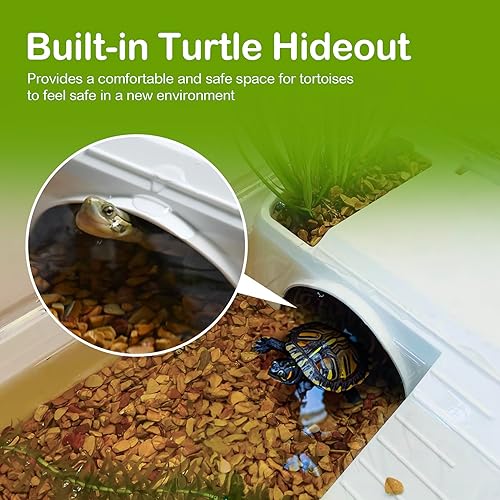 Miniatura 5 de Kit de hábitat de tanque de tortuga, acuario de iniciación de recinto de tortuga acuática con área multifunción, escondite, luz de plataforma UV,
