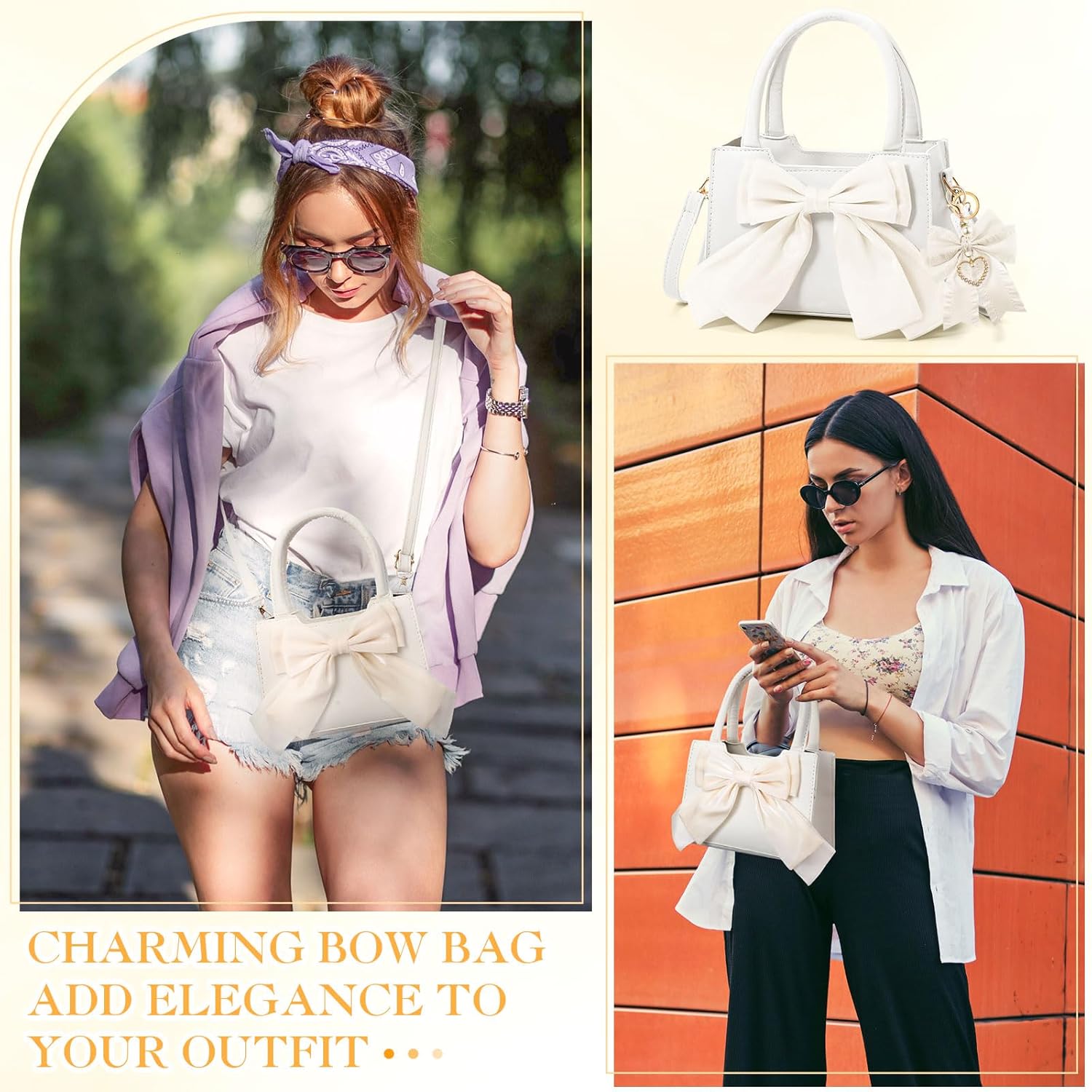 Abbylike Cute Purses for Women Leather Crossbody Handbags with Bow Charm, Adjustable Shoulder Strap and Top Carry Handle - Image 2