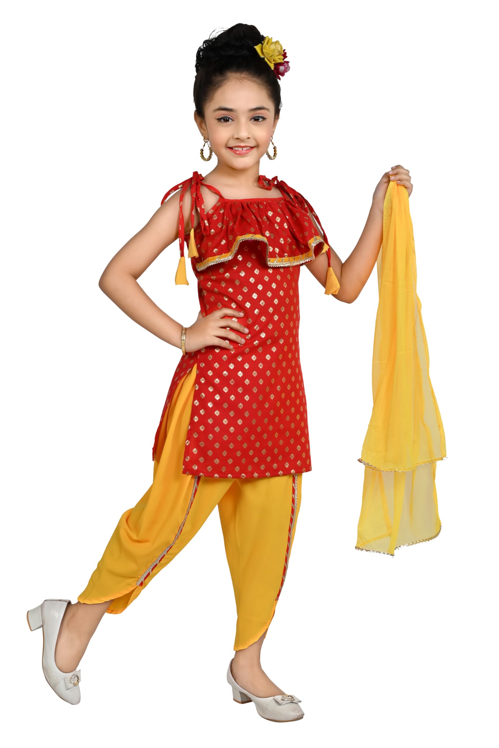 Arshia Fashions Dhoti Kurta Set for Girls Rayon Ethnic Wear for Kids Girls Salwar Suit and Dhoti Pant Set with Dupatta 1