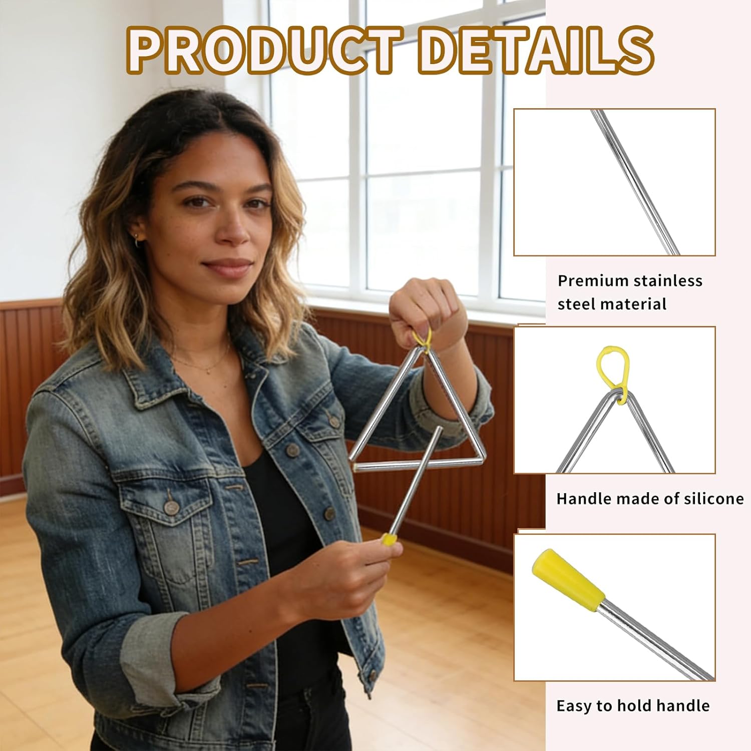 24 Pcs 6 Inch Steel Triangle Instrument with Striker Hand Percussion Triangle Instruments Rhythm Musical Percussion Instrument for Adults