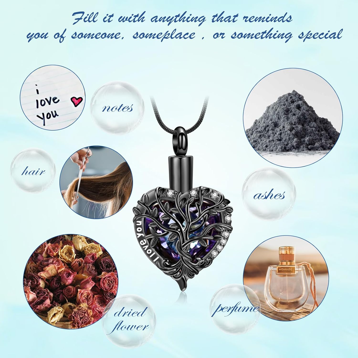Tree of Life Urn Necklaces for Ashes for Men Women Heart Shape Birthstone Memorial Cremation Jewelry Pet Stainless Steel Keepsakes Pendant for Loved One - Image 4